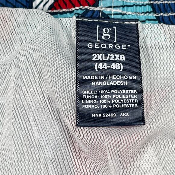 Shark Triangle Print Swim Trunks Men 2XL 44-46 Above The Knee 6" Inseam Blue Red - Picture 6 of 11